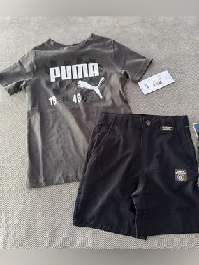 Puma Tee + Volcom Shorts Outfit Boys Size 4/5 NWT Athletic Skate Set